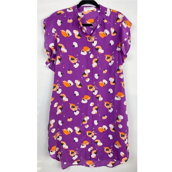 Equipment Lorainna 100% Silk Floral Printed Mini Dress, Dahlia Purple - Size L - Picture 3 of 12